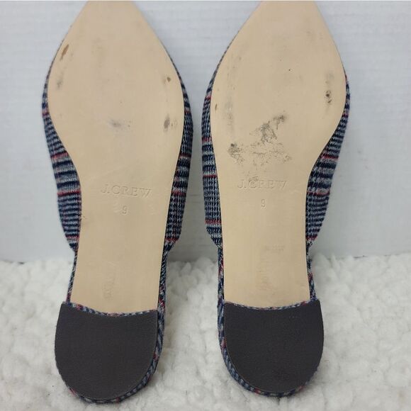 J. Crew Tweed Womens Slip On Mule Size 9 Loafer Plaid Navy Blue Point Toe Shoes - Picture 10 of 10